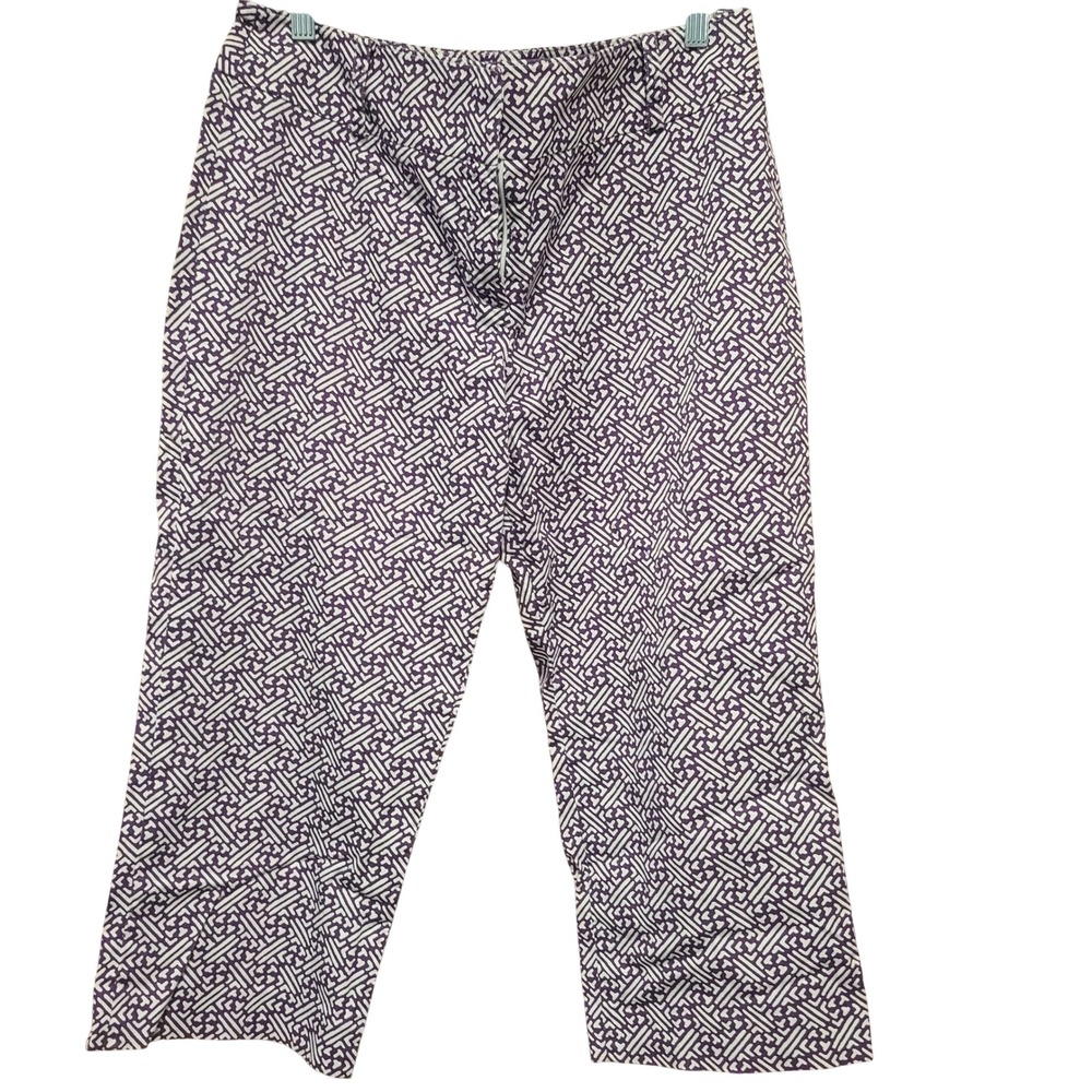 Talbots Petites Purple White‎ Geometric Maze Stretch Capri Pants Size 12P